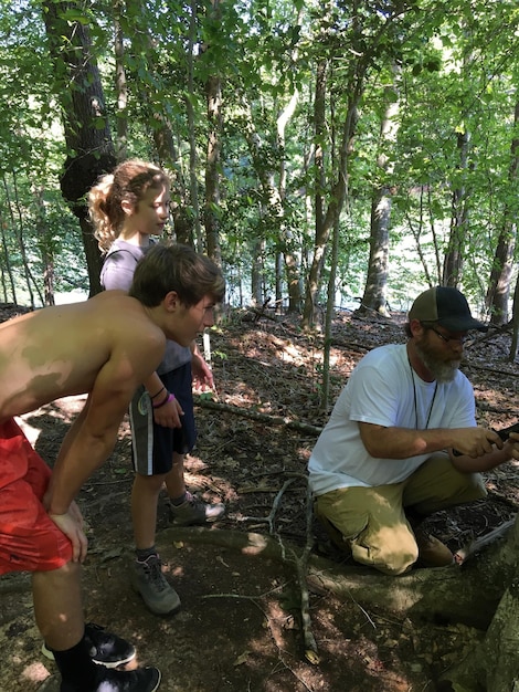 A group of conservationists planting trees in a deforested area, demonstrating habitat restoration efforts aimed at supporting local wildlife and enhancing biodiversity.