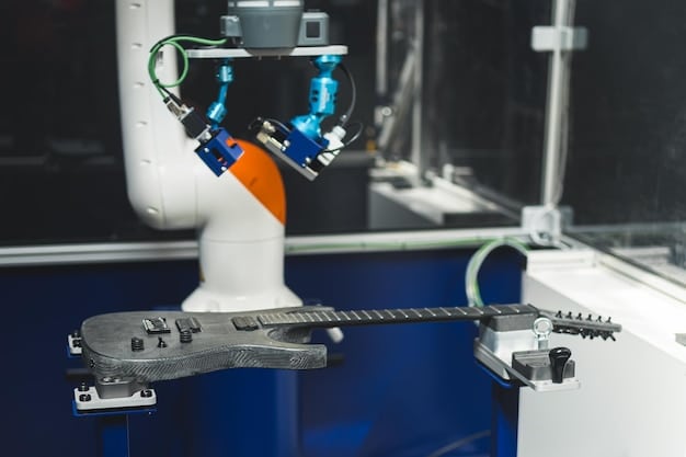 A close-up shot of a robotic arm assembling a product on a manufacturing line. The focus is on the precision and speed of the automated process.
