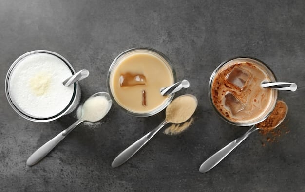 An overhead shot of various coffee drinks, including latte, cappuccino, iced coffee, and espresso, arranged on a wooden table. The different drinks should showcase the variety and customization options available to coffee drinkers.