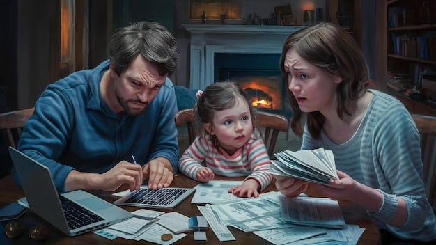 A visual representation of a family struggling to pay medical bills. The image aims to evoke the emotional and financial stress that high healthcare costs can impose on ordinary families.