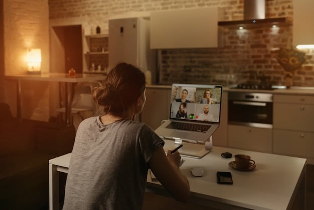 A split-screen image: on one side, a freelancer working remotely in a cozy home office; on the other, a business executive collaborating with a remote team via video conference.