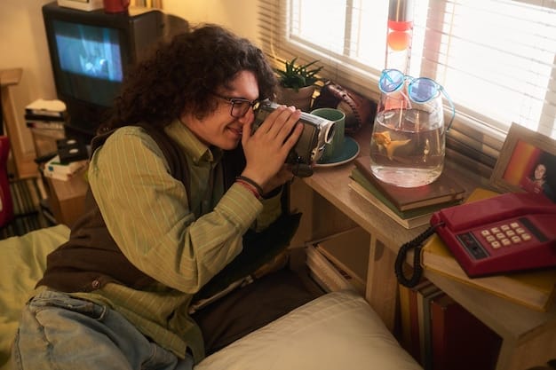 A person in their living room immersed in a foreign film, with language learning materials nearby.