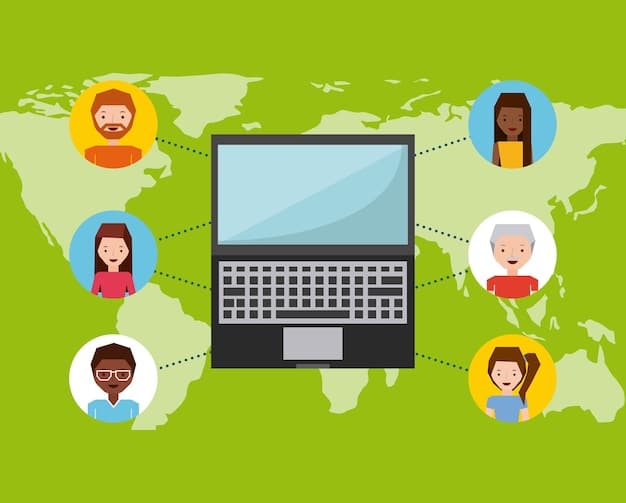 A person using a laptop to connect with various individuals online, represented by small profile icons encircling the laptop screen, illustrating the interconnectedness of a PLN.