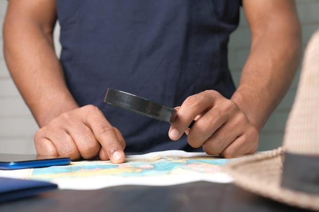 A close-up of a customs officer reviewing shipping documents with a magnifying glass, emphasizing attention to detail and compliance.