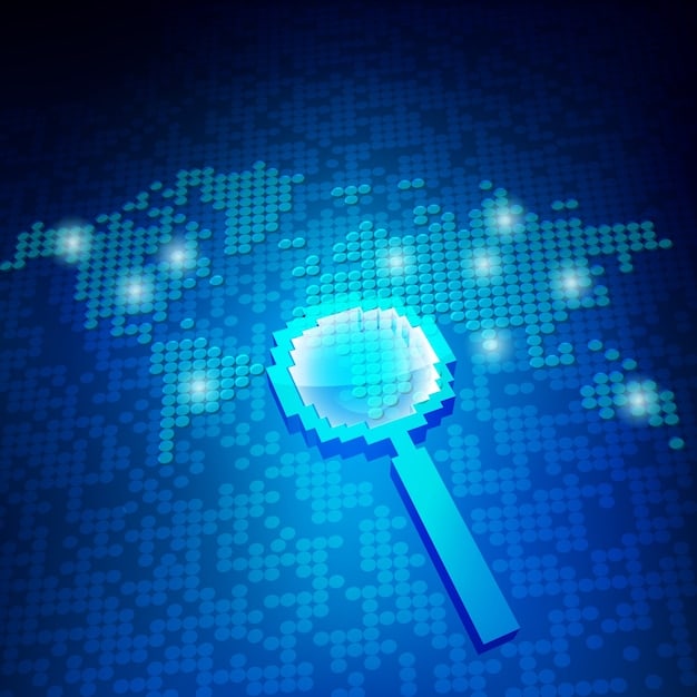 A magnifying glass hovering over a computer screen displaying various search boxes and icons, symbolizing the digital process of searching for unclaimed funds.