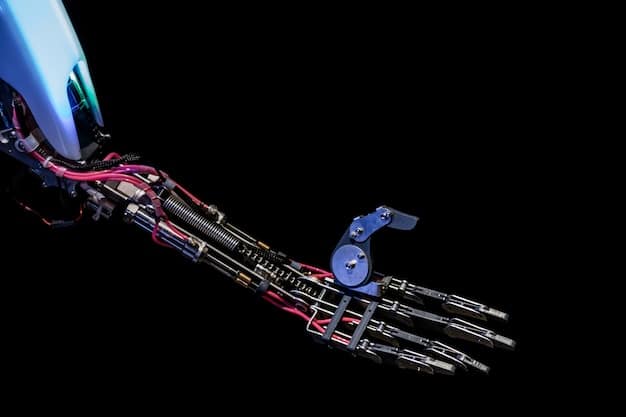 A dark digital illustration of a robotic arm being hacked, with lines of code cascading down the screen. This represents the cybersecurity risks associated with AI adoption in manufacturing. The image relates to Insider Report: The Rise of AI in Manufacturing – Opportunities and Risks.