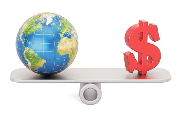 A visual representation of a see-saw, where one side has 'US Dollar' written on it, heavily outweighing the other side labeled 'US Exports'.