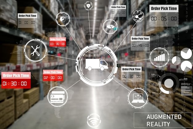A visual representation of a modernized supply chain, showcasing efficient transportation, automated warehouses, and real-time data tracking, all contributing to reducing costs. Mention 'Practical Solutions: Streamlining Operations to Combat Rising Costs'
