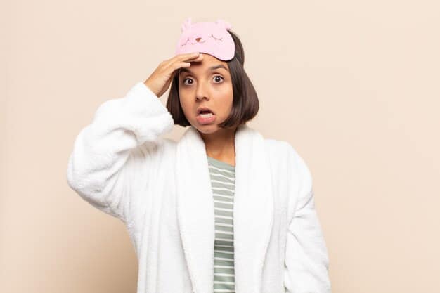 A person wearing a sleep mask and looking distressed while struggling to wake up to the alarm clock. The background is a messy bedroom, emphasizing the disruption to sleep patterns and the negative impact on well-being. This image highlights the personal toll that contributes to 'The Shocking Truth About Daylight Saving Time: It Costs the US Economy $434 Million Annually' through healthcare and safety costs.