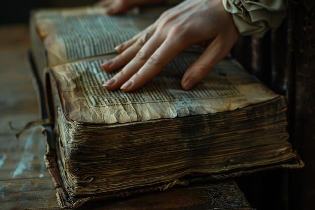 A close-up shot of a librarian carefully handling a very old and fragile manuscript. The light is soft, emphasizing the delicate nature of the document. The Amazing Fact: The Library of Congress Holds Over 170 Million Items is brought to life by showing the preservation efforts required for such historical treasures.