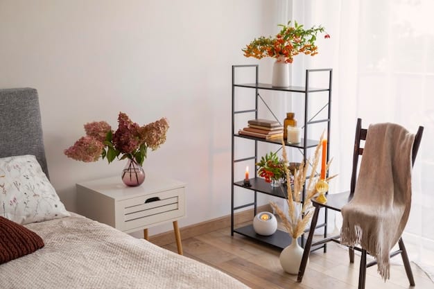 A minimalist and well-organized bedroom with minimal furniture and decor, promoting a sense of calm and order. The image should contrast with cluttered environments and highlight the benefits of decluttering.