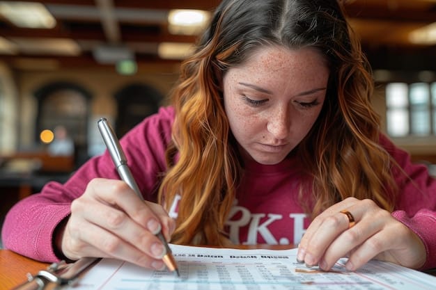 A student meticulously reviewing a practice test, highlighting incorrect answers and writing notes on the side to understand their mistakes. The scene captures the essence of active learning and targeted practice in order to Master the SAT/ACT: Proven Strategies to Boost Your Score by 15% in Just 3 Months.
