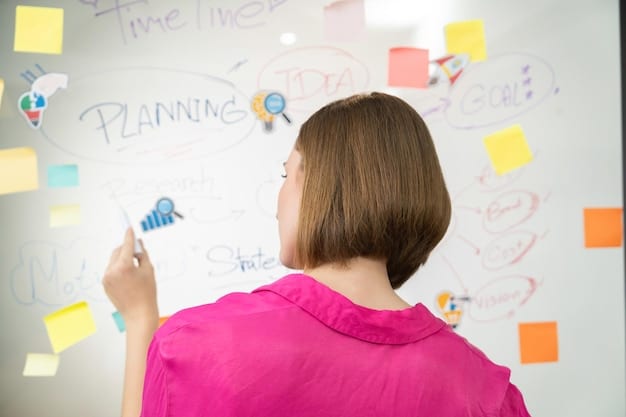 A student brainstorming essay ideas on a whiteboard covered with sticky notes and mind maps. The focus is on capturing unique experiences and personal insights for College Application Essays: 3 Common Mistakes That Cost Students Scholarships (and How to Avoid Them).