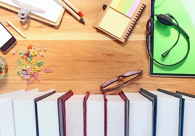 A close-up shot of a student's desk with various test preparation materials, including practice books, highlighters, and a digital timer. The reflection in a pair of glasses shows the intense focus on the test questions. Small sticky notes are scattered around the desk for quick reminders.