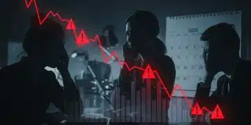 2025 Economic Forecast: Tech Layoffs & Financial Planning Digital dashboard showing economic downturns and tech layoffs for 2025, with worried individuals.