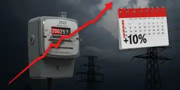 Illustration of rising utility bills due to 2025 energy policy changes, showing a 10% increase