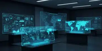 AI in National Defense: Unforeseen Consequences by 2025 Futuristic command center with AI defense systems and global strategic data