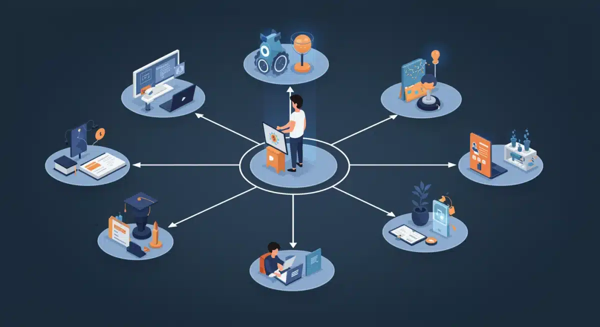AI guiding personalized learning paths for individual students.
