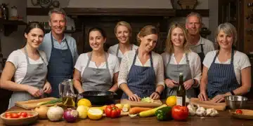 Americans enjoying an immersive cooking class in Italy, a top experiential travel destination.