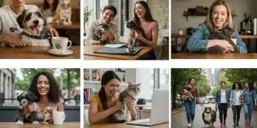 The Pet-Centric Lifestyle: 5 Ways Americans Integrate Furry Friends Americans enjoying pet-centric lifestyle with dogs and cats in daily activities