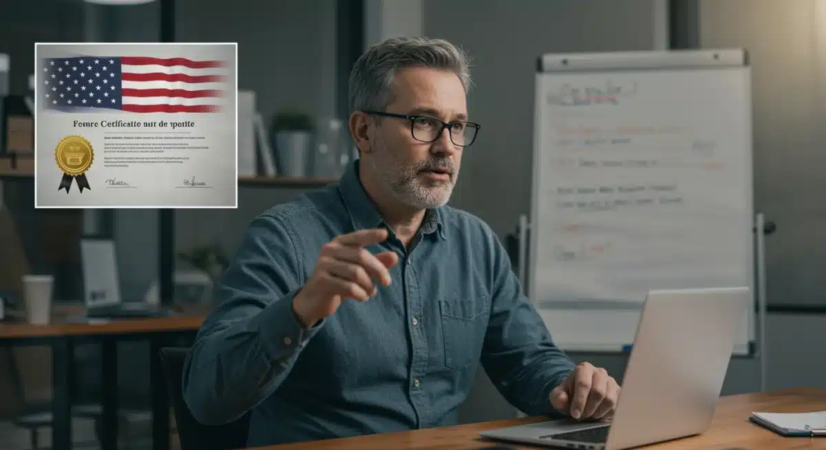 Professional presenting in virtual meeting with online certification