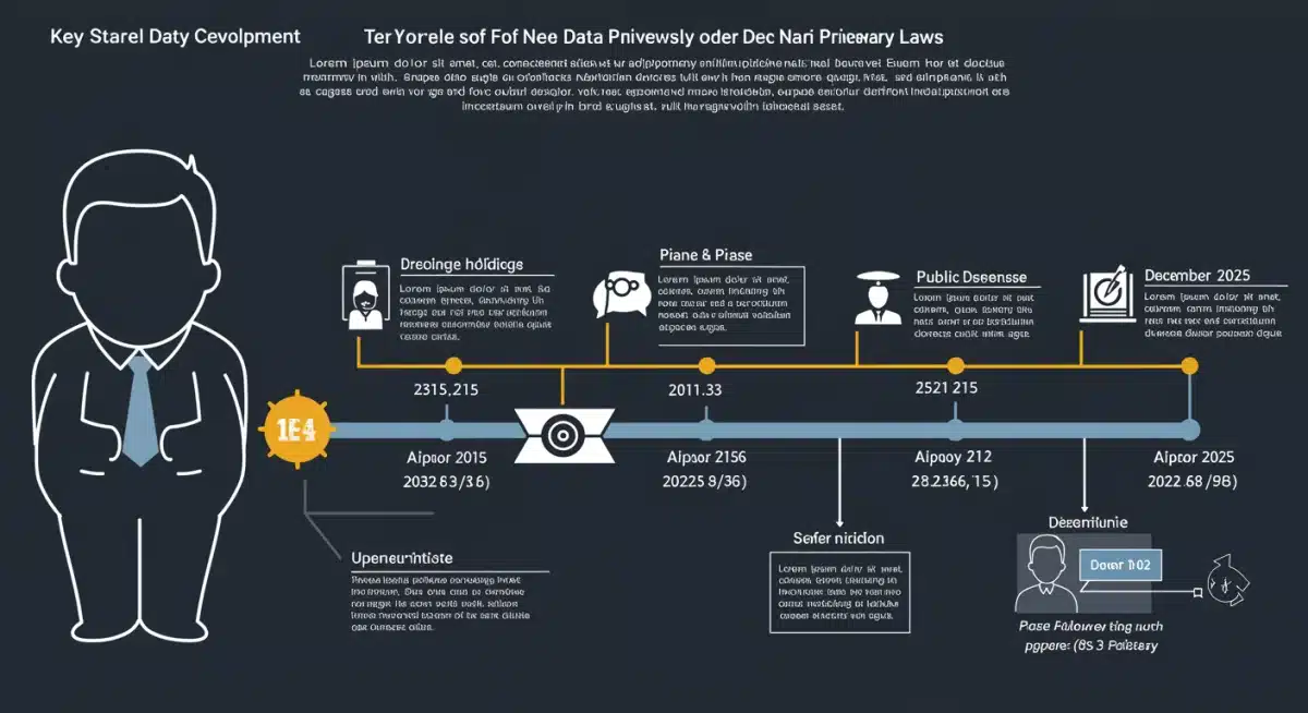 Timeline illustrating the legislative process and implementation phases for new federal data privacy laws leading to December 2025.