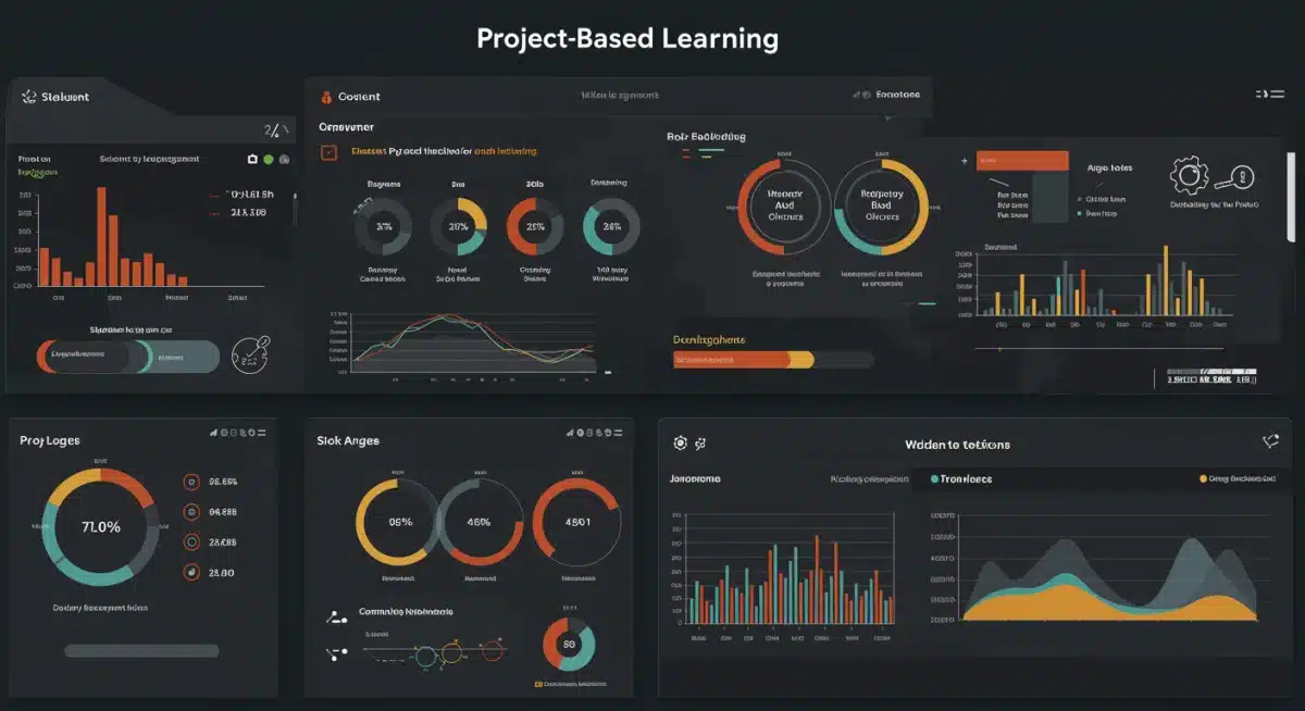 Digital dashboard showing progress of multiple student projects