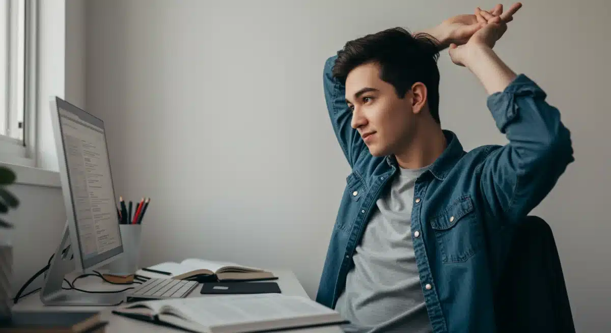 Student practicing digital wellness during remote study break