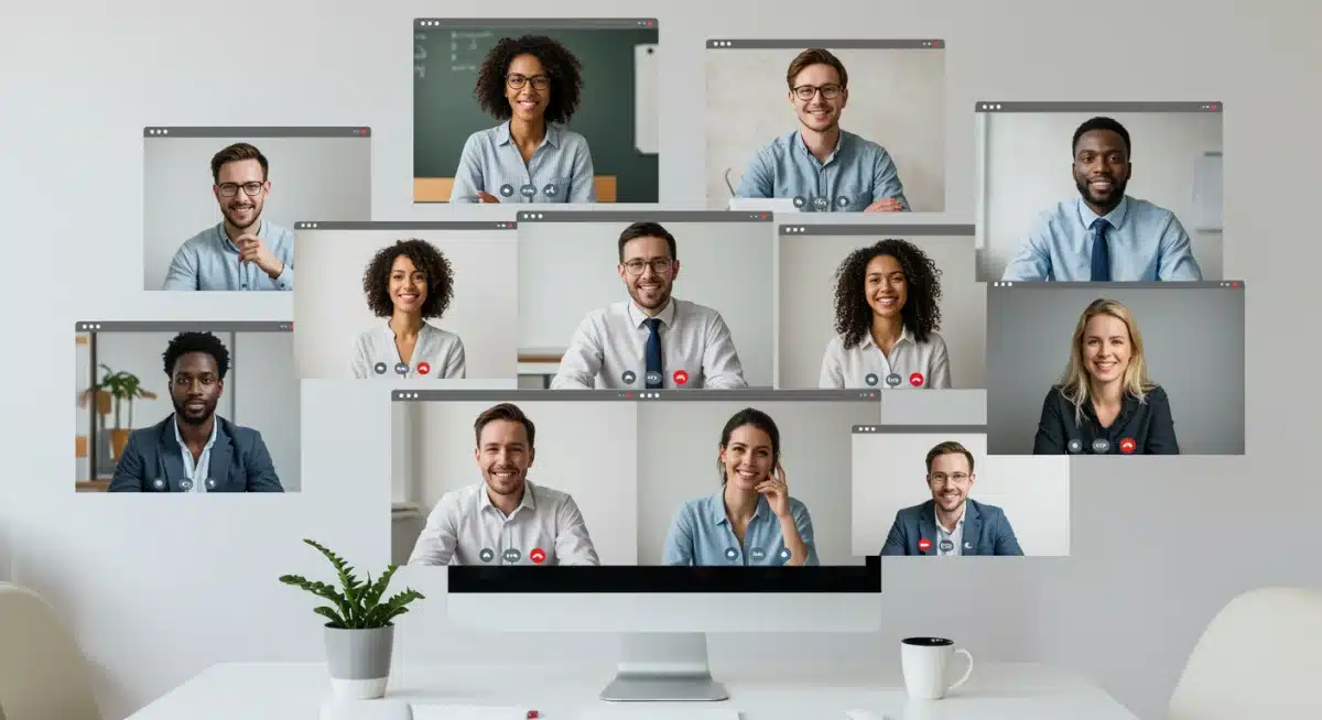 Diverse professionals collaborating on an e-learning platform