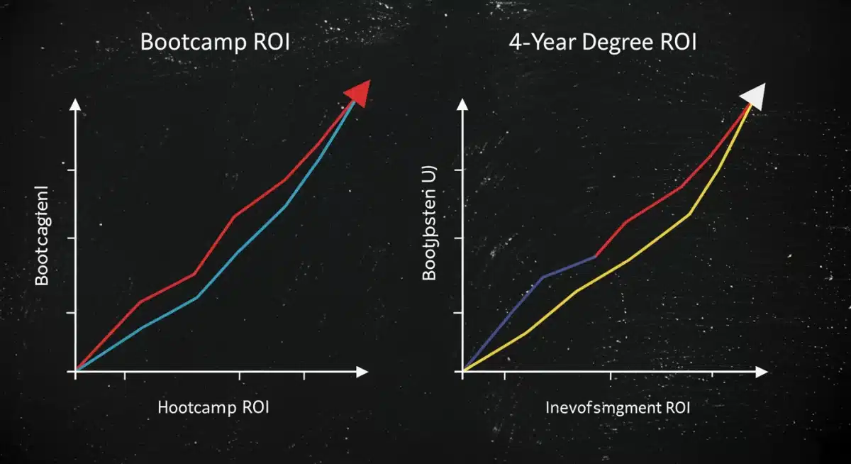 Infographic comparing bootcamp ROI and 4-year degree ROI