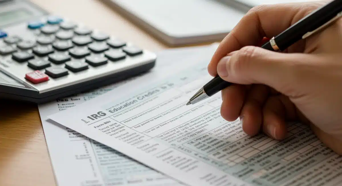 Hand completing an IRS Form 8863, highlighting the practical steps in claiming education tax credits.