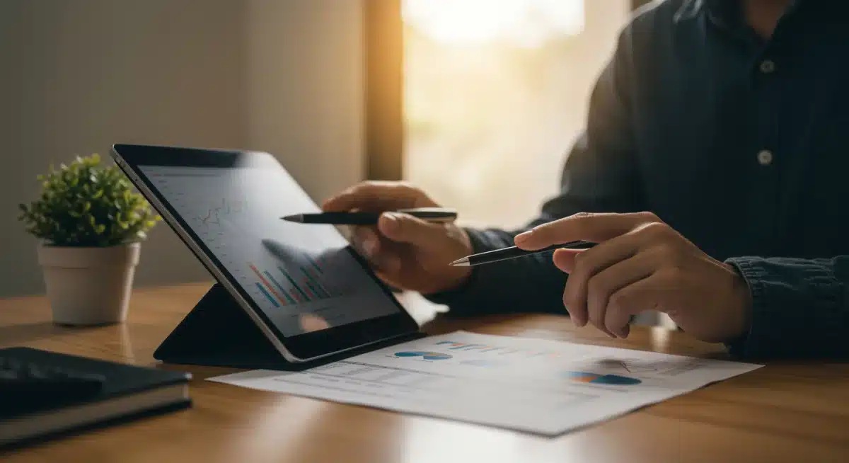 Individual focused on financial planning and literacy, symbolizing a key self-improvement area for 2025.