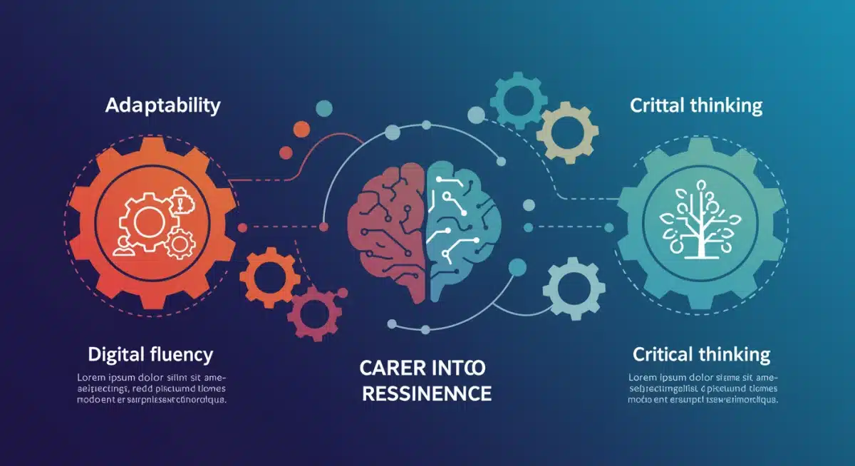 Infographic showing interconnected skills: adaptability, digital fluency, critical thinking.
