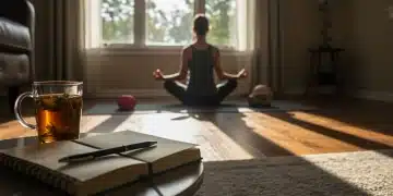 Mindful Mornings: 3 Rituals Americans Boost Productivity by 20% Person meditating during mindful morning ritual, boosting productivity and well-being.