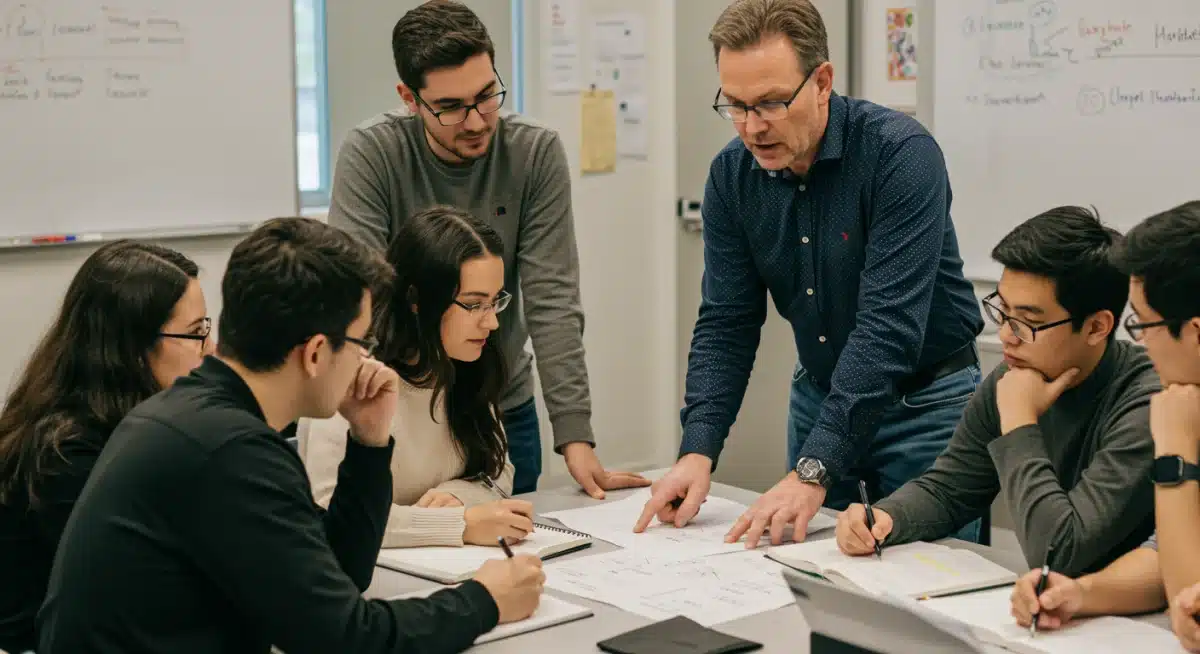 Professor providing individualized guidance to university students