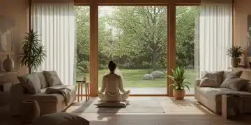 Serene living room with natural light and plants, embodying sanctuary design