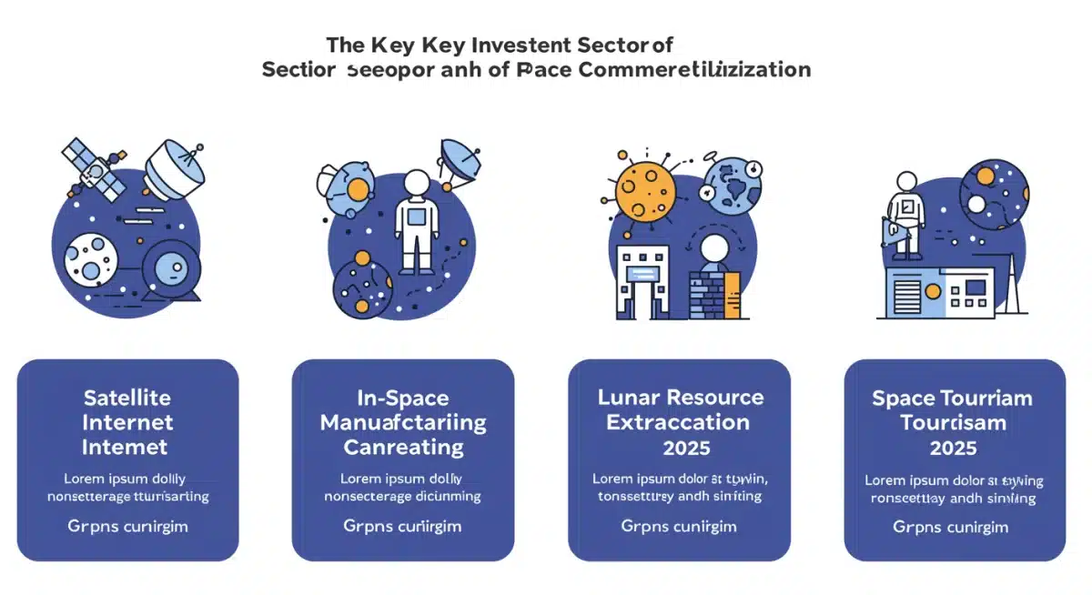 Infographic detailing four key space commercialization investment sectors with growth projections.