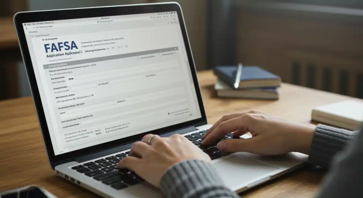 Student completing FAFSA application form online on a laptop
