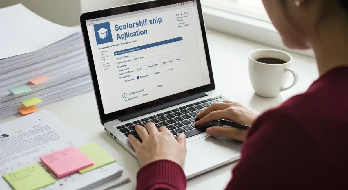 Focused student completing online scholarship application for 2025.