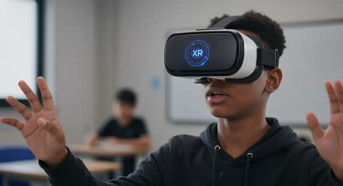 Student using virtual reality for immersive learning
