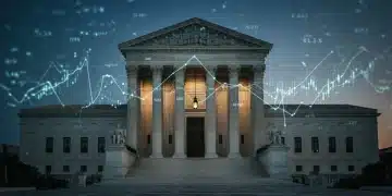 US Supreme Court building with digital privacy data overlay