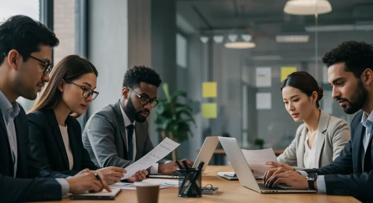 Business professionals discussing new FTC data collection guidelines.