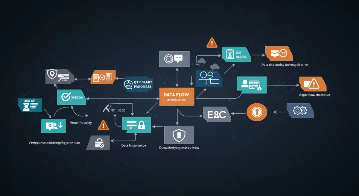 Complex data flow diagram showing compliance checkpoints and security protocols.