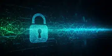 Digital padlock over data streams, symbolizing FTC data guidelines and compliance urgency.