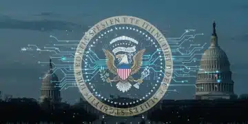 Presidential seal over AI circuits, symbolizing 2026 AI Governance Executive Order