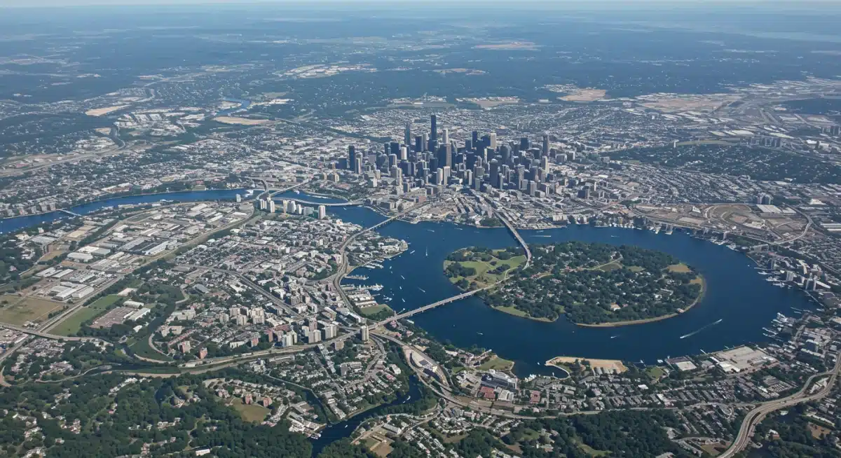 Aerial view of a city with a river, representing urban areas affected by new EPA water regulations.
