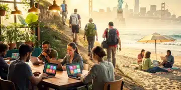 Digital Nomadism in the US: 4 Key Considerations for 2026 Digital nomads working and exploring across the United States, blending professional life with travel.