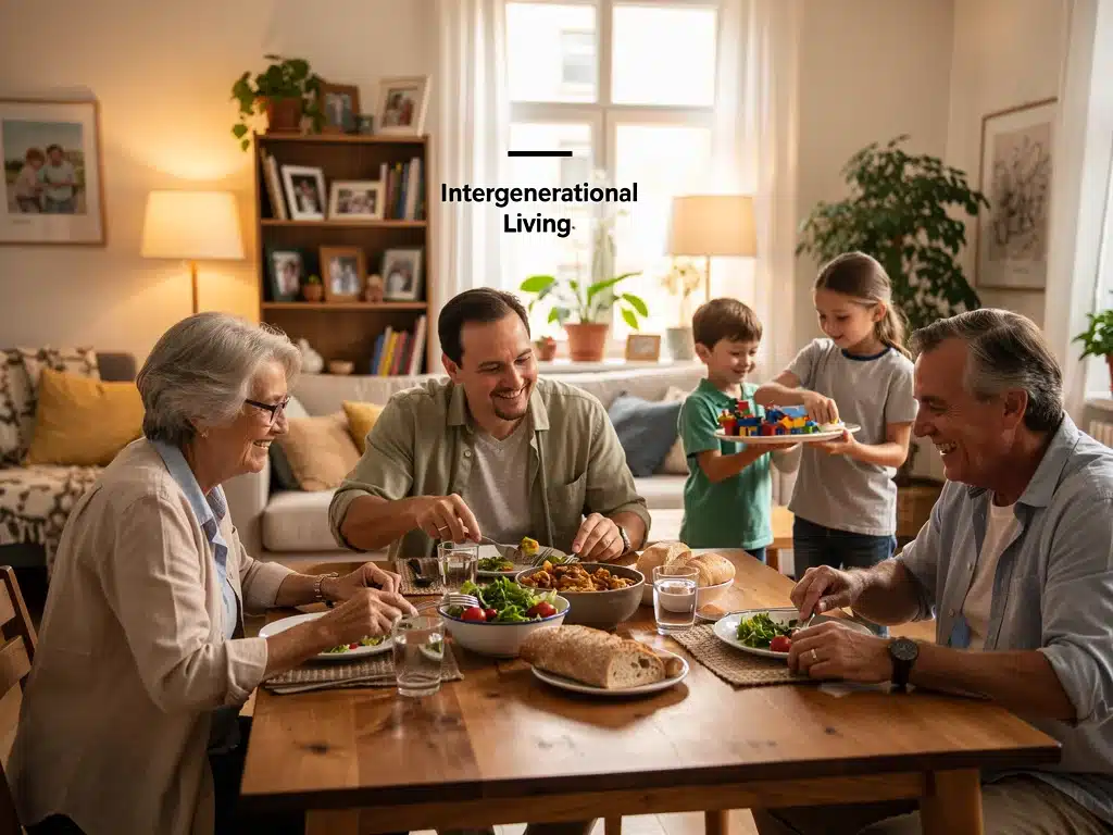 Multi-generational family sharing a common living space