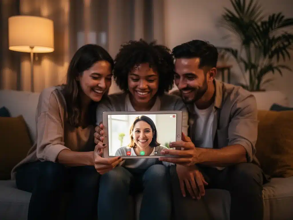 People connecting virtually through video calls to maintain strong relationships.