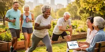 Diverse Americans over 50 embracing well-aging lifestyle shifts in 2026, active and engaged.